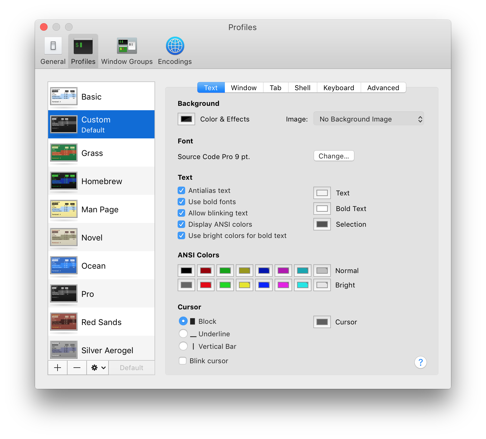 OS X Terminal.app settings